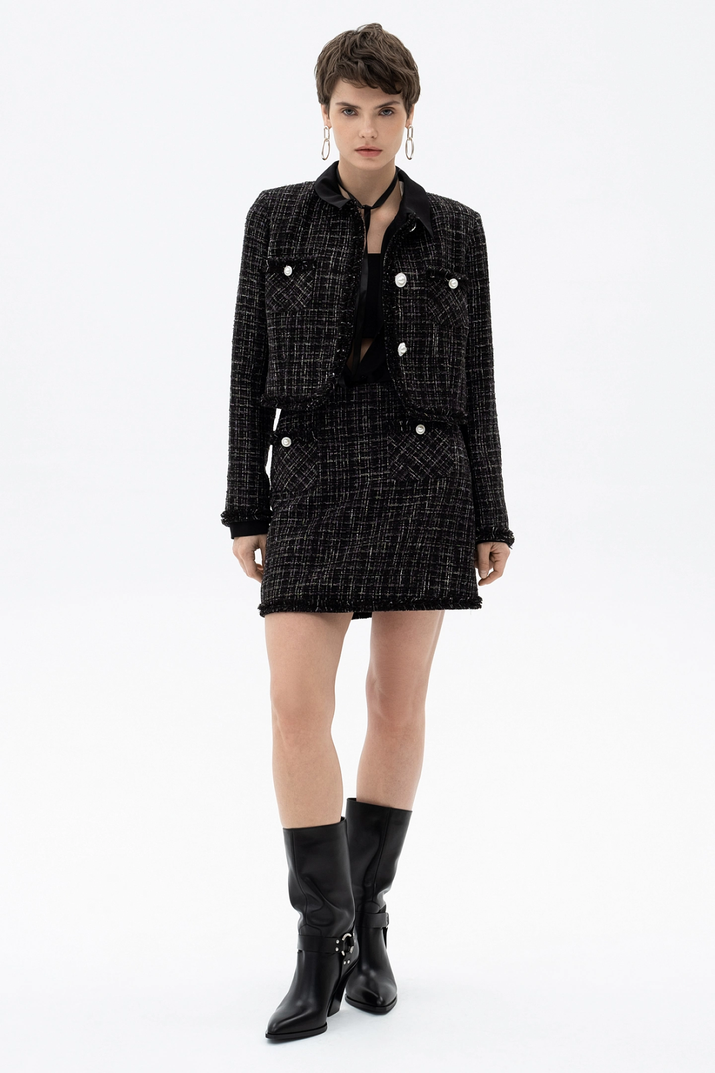 Жакет из твида короткий и юбка-мини