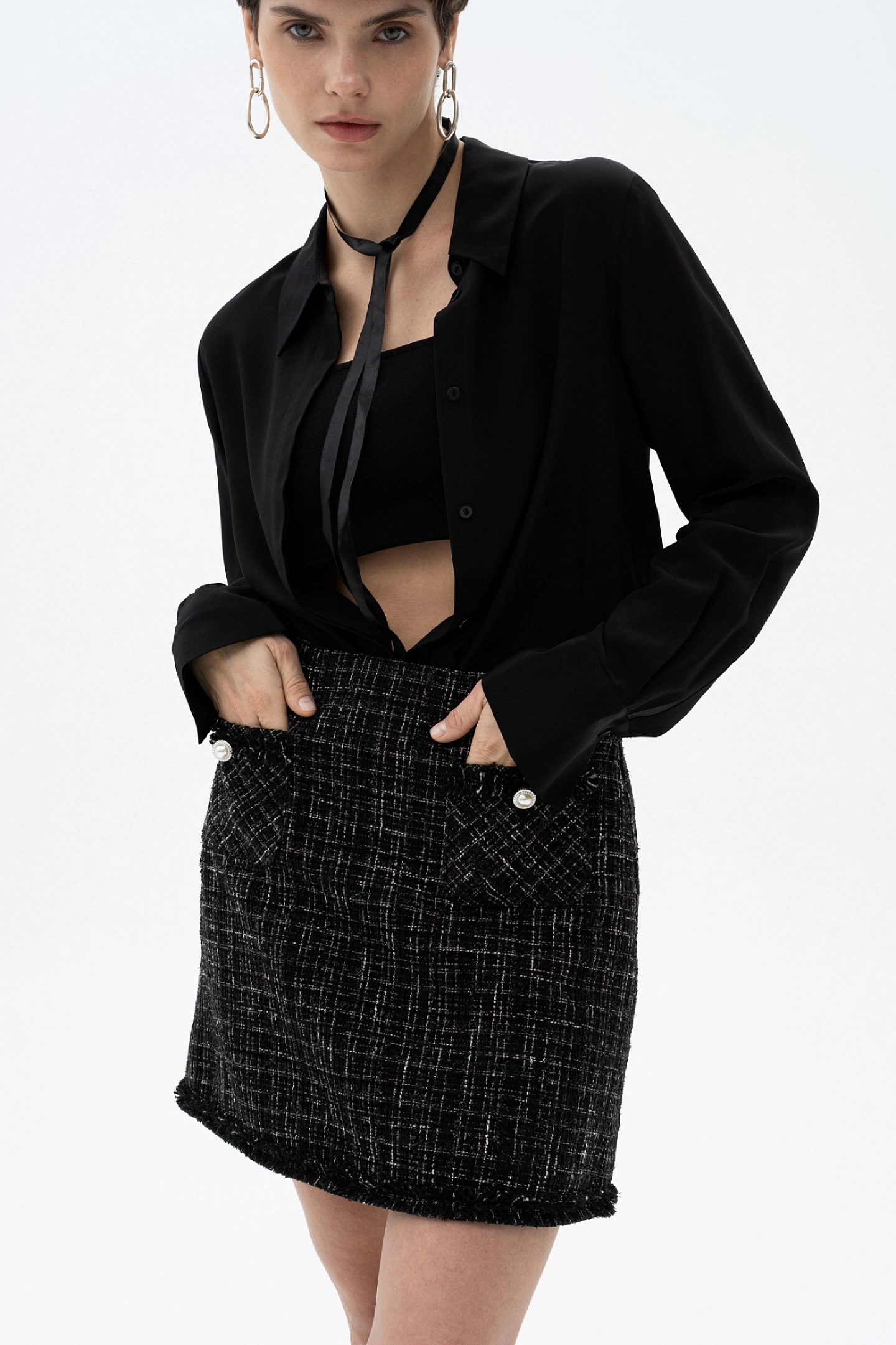 Жакет из твида короткий и юбка-мини
